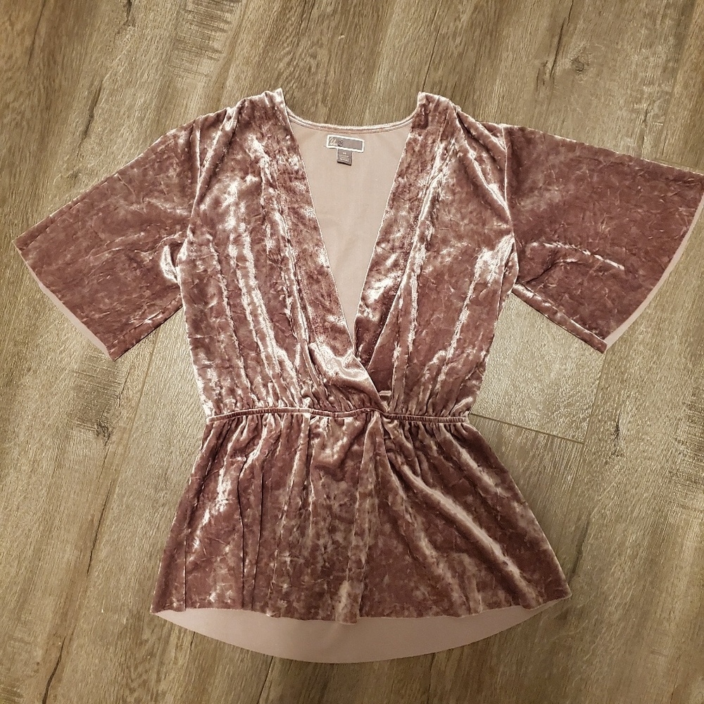 Purple Crushed Velvet V-Neck Blouse